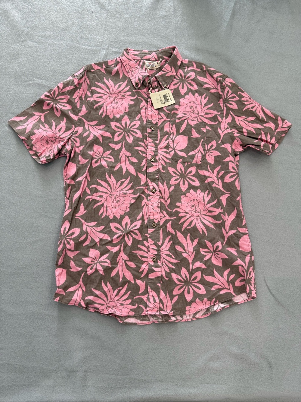 Faherty Short Sleeve SS Breeze Shirt L  Cedar Beach Blossom Floral Pink/Gray NWT